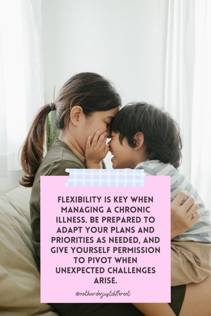 pin image with image of child and parent with tip for Managing Chronic Illness as a Parent