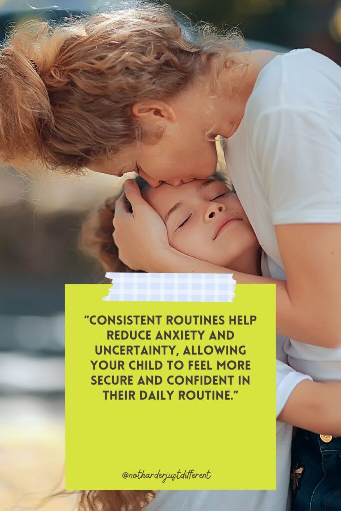 pin image with image and strategy to help create a routine for homeschooling