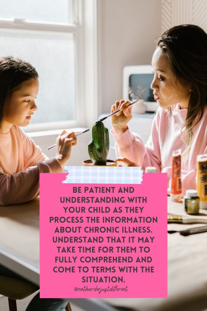 pin image with image of mother and daughter and a tip for talking to children about chronic illness