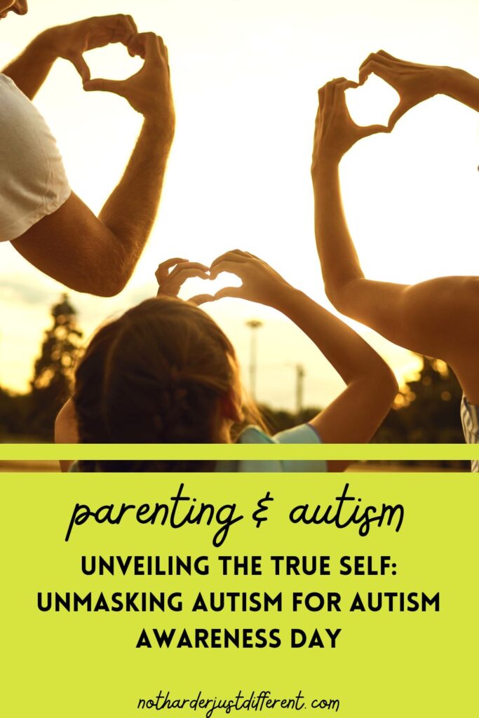 pin image with image and bold title that says "Unveiling the True Self: Unmasking Autism for Autism Awareness Day"